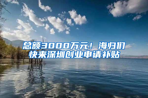 总额3000万元！海归们快来深圳创业申请补贴