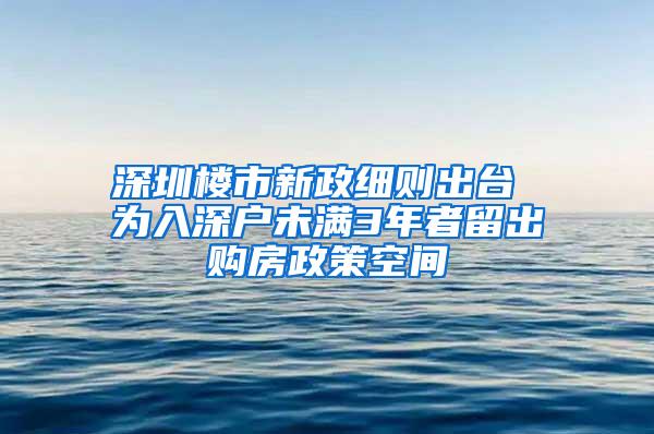 深圳楼市新政细则出台 为入深户未满3年者留出购房政策空间