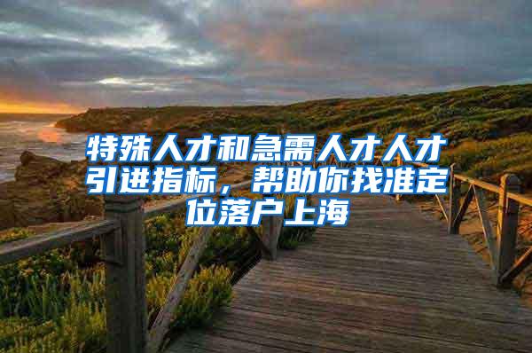 特殊人才和急需人才人才引进指标，帮助你找准定位落户上海