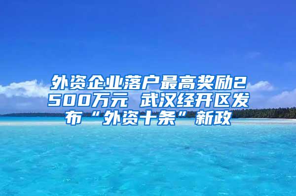 外资企业落户最高奖励2500万元 武汉经开区发布“外资十条”新政