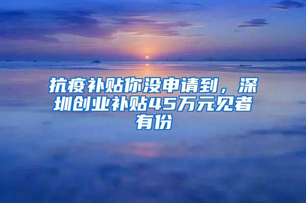 抗疫补贴你没申请到，深圳创业补贴45万元见者有份