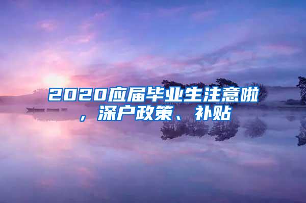 2020应届毕业生注意啦，深户政策、补贴