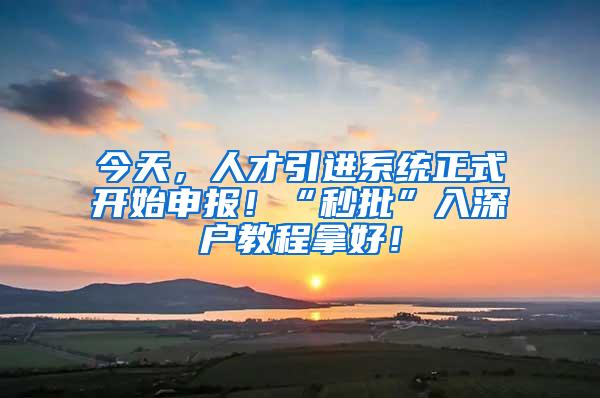 今天，人才引进系统正式开始申报！“秒批”入深户教程拿好！