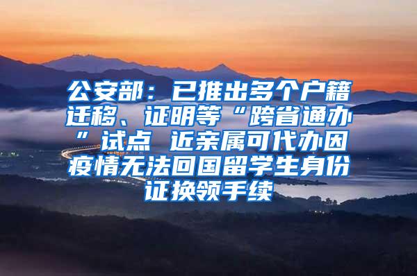 公安部：已推出多个户籍迁移、证明等“跨省通办”试点 近亲属可代办因疫情无法回国留学生身份证换领手续