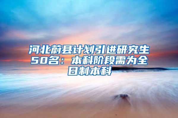 河北蔚县计划引进研究生50名：本科阶段需为全日制本科