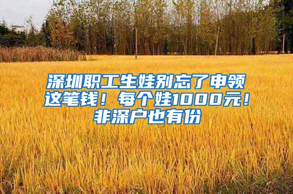 深圳职工生娃别忘了申领这笔钱！每个娃1000元！非深户也有份