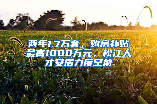 两年1.7万套，购房补贴最高1000万元，松江人才安居力度空前