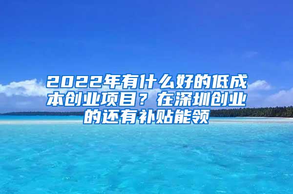 2022年有什么好的低成本创业项目？在深圳创业的还有补贴能领