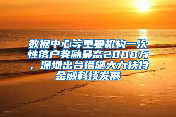 数据中心等重要机构一次性落户奖励最高2000万，深圳出台措施大力扶持金融科技发展