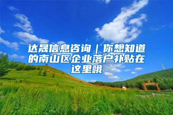 达晟信息咨询｜你想知道的南山区企业落户补贴在这里哦