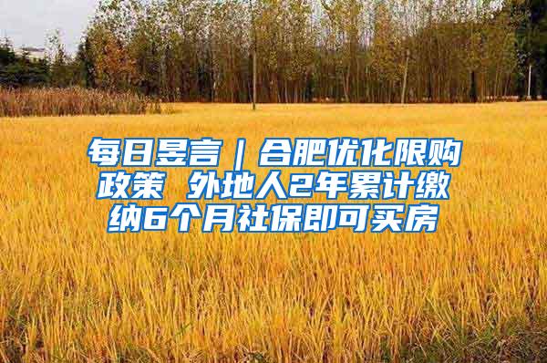 每日昱言｜合肥优化限购政策 外地人2年累计缴纳6个月社保即可买房