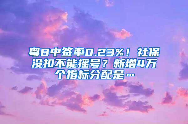 粤B中签率0.23%！社保没扣不能摇号？新增4万个指标分配是…