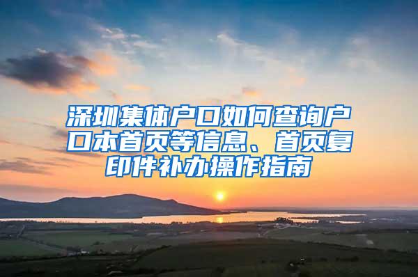 深圳集体户口如何查询户口本首页等信息、首页复印件补办操作指南