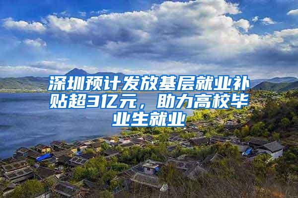 深圳预计发放基层就业补贴超3亿元，助力高校毕业生就业