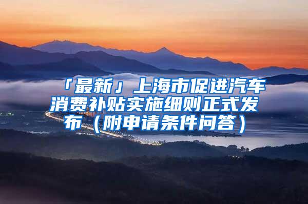 「最新」上海市促进汽车消费补贴实施细则正式发布（附申请条件问答）