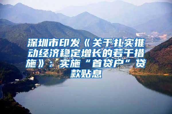 深圳市印发《关于扎实推动经济稳定增长的若干措施》：实施“首贷户”贷款贴息