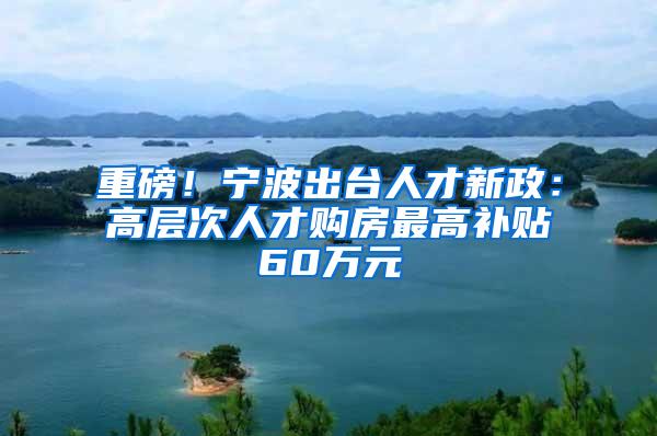 重磅！宁波出台人才新政：高层次人才购房最高补贴60万元