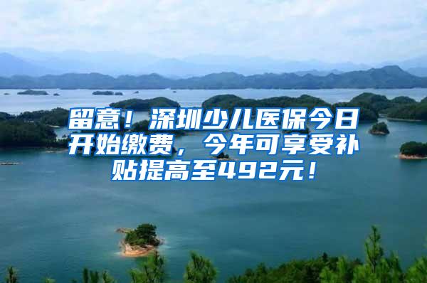 留意！深圳少儿医保今日开始缴费，今年可享受补贴提高至492元！