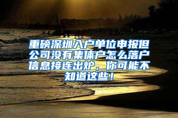 重磅深圳入户单位申报但公司没有集体户怎么落户信息接连出炉，你可能不知道这些！