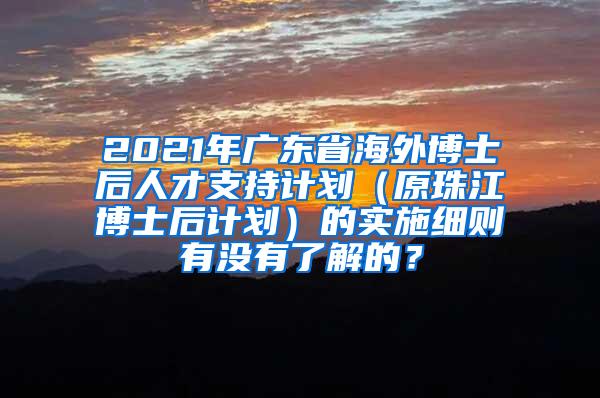 2021年广东省海外博士后人才支持计划（原珠江博士后计划）的实施细则有没有了解的？