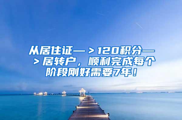 从居住证—＞120积分—＞居转户，顺利完成每个阶段刚好需要7年！