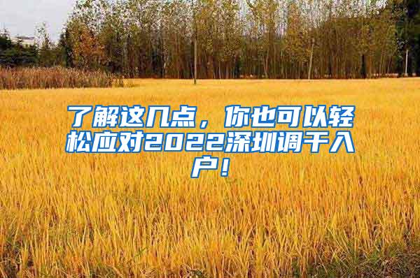 了解这几点，你也可以轻松应对2022深圳调干入户！