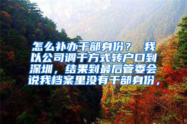 怎么补办干部身份？ 我以公司调干方式转户口到深圳，结果到最后管委会说我档案里没有干部身份，