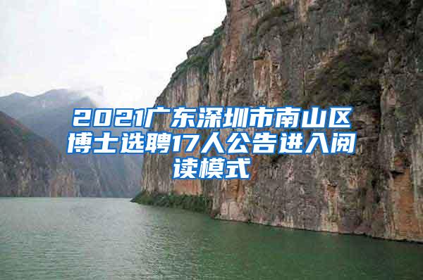 2021广东深圳市南山区博士选聘17人公告进入阅读模式