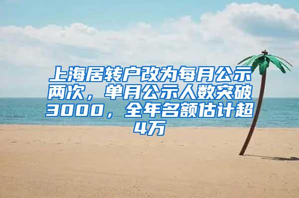 上海居转户改为每月公示两次，单月公示人数突破3000，全年名额估计超4万