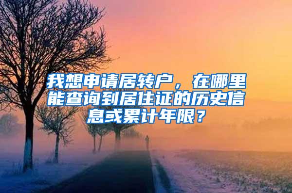 我想申请居转户，在哪里能查询到居住证的历史信息或累计年限？