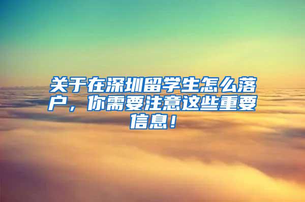 关于在深圳留学生怎么落户，你需要注意这些重要信息！