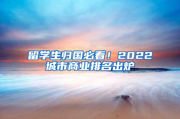 留学生归国必看！2022城市商业排名出炉