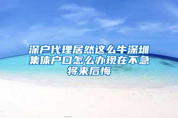 深户代理居然这么牛深圳集体户口怎么办现在不急将来后悔