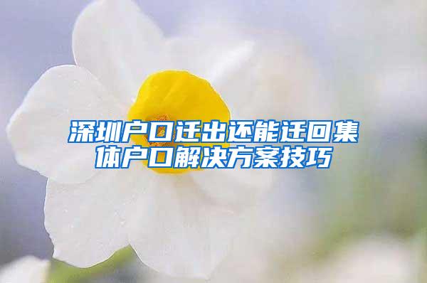 深圳户口迁出还能迁回集体户口解决方案技巧