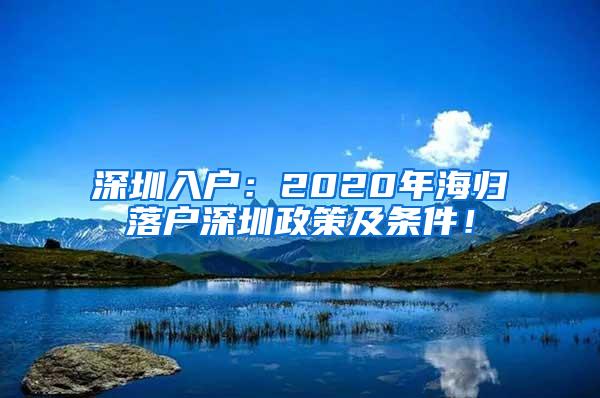 深圳入户：2020年海归落户深圳政策及条件！