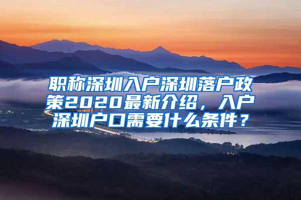 职称深圳入户深圳落户政策2020最新介绍，入户深圳户口需要什么条件？