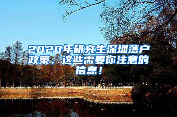 2020年研究生深圳落户政策，这些需要你注意的信息！