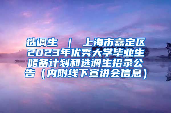 选调生 ｜ 上海市嘉定区2023年优秀大学毕业生储备计划和选调生招录公告（内附线下宣讲会信息）