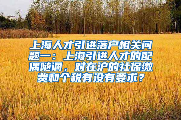 上海人才引进落户相关问题一：上海引进人才的配偶随调，对在沪的社保缴费和个税有没有要求？