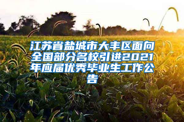 江苏省盐城市大丰区面向全国部分名校引进2021年应届优秀毕业生工作公告