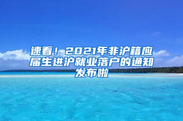 速看！2021年非沪籍应届生进沪就业落户的通知发布啦