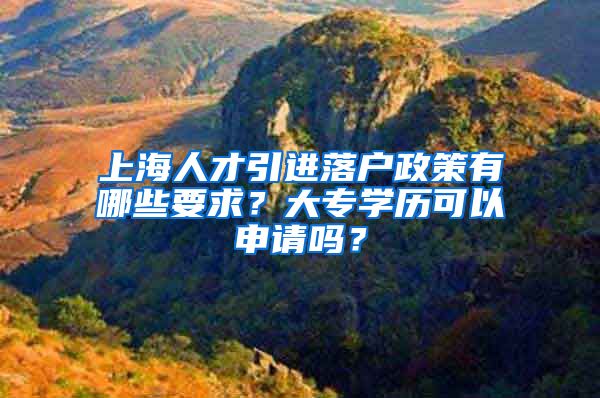 上海人才引进落户政策有哪些要求？大专学历可以申请吗？