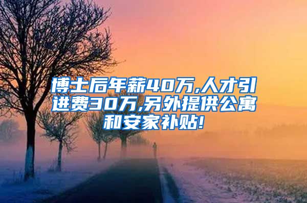 博士后年薪40万,人才引进费30万,另外提供公寓和安家补贴!