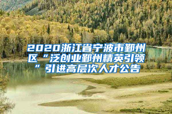 2020浙江省宁波市鄞州区“泛创业鄞州精英引领”引进高层次人才公告