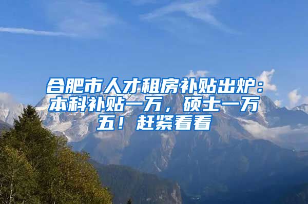 合肥市人才租房补贴出炉：本科补贴一万，硕士一万五！赶紧看看