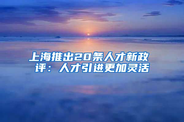 上海推出20条人才新政 评：人才引进更加灵活