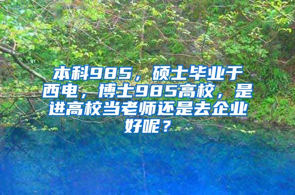 本科985，硕士毕业于西电，博士985高校，是进高校当老师还是去企业好呢？