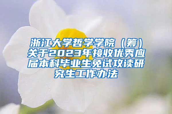 浙江大学哲学学院（筹）关于2023年接收优秀应届本科毕业生免试攻读研究生工作办法