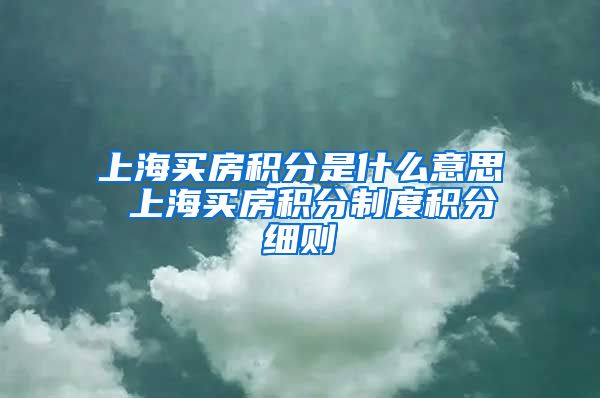 上海买房积分是什么意思 上海买房积分制度积分细则