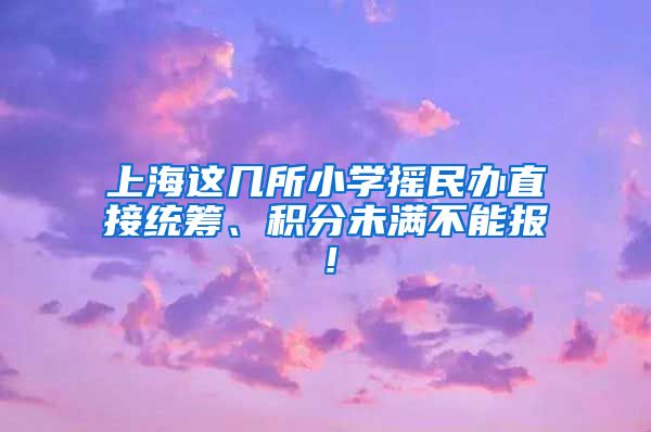 上海这几所小学摇民办直接统筹、积分未满不能报！